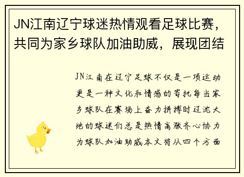 JN江南辽宁球迷热情观看足球比赛，共同为家乡球队加油助威，展现团结精神