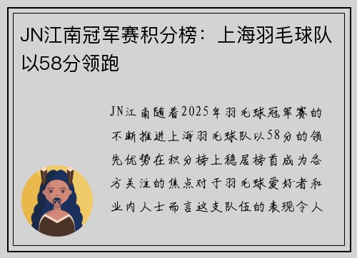 JN江南冠军赛积分榜：上海羽毛球队以58分领跑